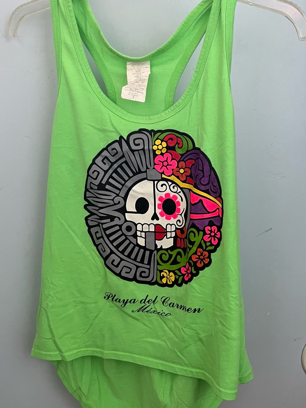 Lime Green Graphic Day of the Dead Tank Top